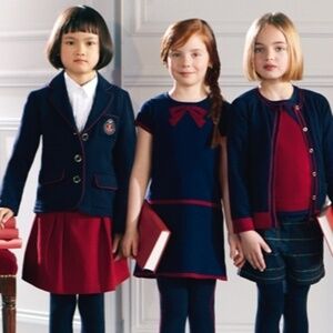 MADEMOISELLE JACADI Paris Green Sweater & Burgundy Red Chic Skirt 2PC Set Lot 12